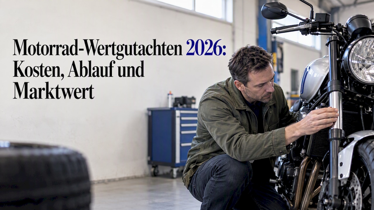 Gutachter untersucht Motorrad in der Werkstatt