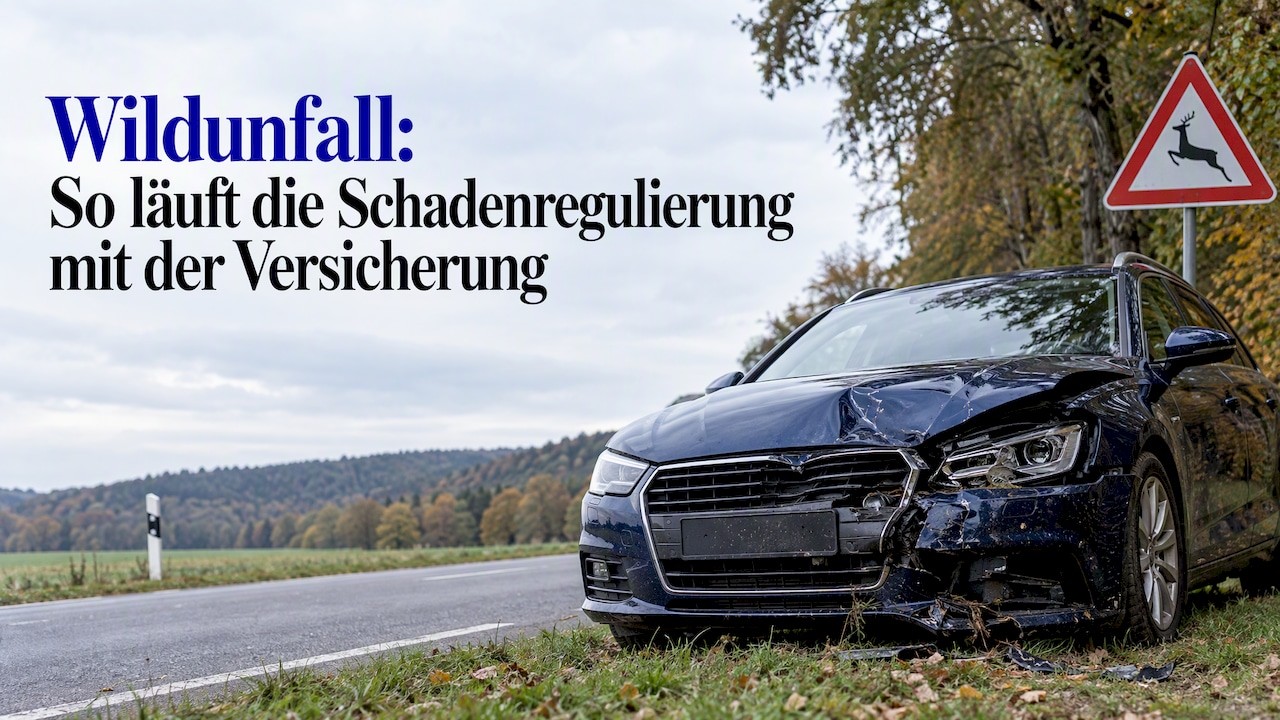 Beschädigtes Auto an einer Waldstraße
